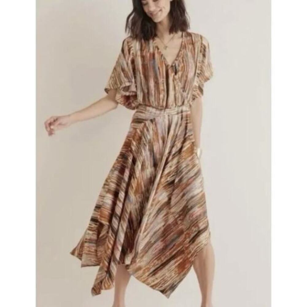 Soft Surroundings Womens Orange Stripe Asymmetrical Hem Dress Fairy Earthy‎ Fall